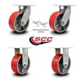thumbnail image 2 of 8 Inch Heavy Duty Red Poly on Cast Iron Caster Set 2 Swivel Locks 2 Rigid SCC, 2 of 2