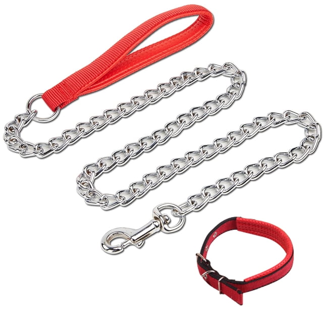 Chain Link Dog Leash Anti Chew Strong Anti Bite Dog Leash Comfortable Soft Padded Handle for Medium Large Dogs