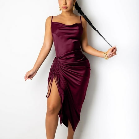

Fidelma Dresses Women s Fashion Casual Vest Sleeveless Bra Irregular Bandage Tank Dress Wine S