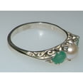 thumbnail image 5 of LBG British Made Luxury Solid 10K White Gold Natural Emerald and Cultured Pearl Trilogy Ring, 5 of 7