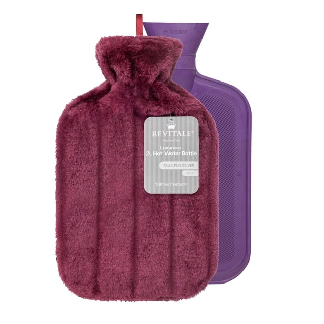 Bolsa de agua caliente REVITALE 2 L con funda suave de peluche y goma acanalada