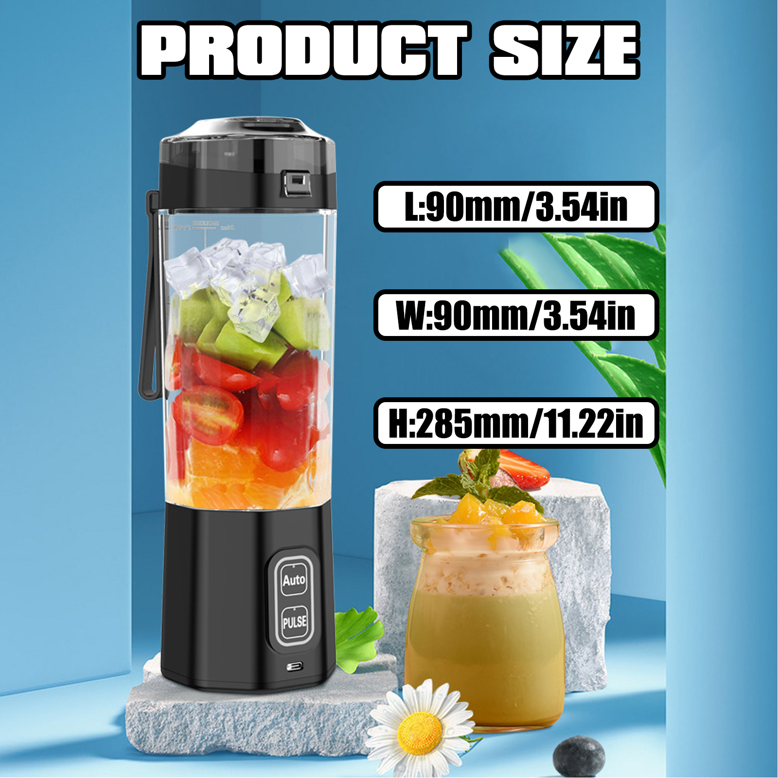 Petyoung Portable Blender 24oz, 360W Personal Jucier for Shakes & Smoothies, 6000mAh USB Rechargeable, Dual Mode, BPA Free