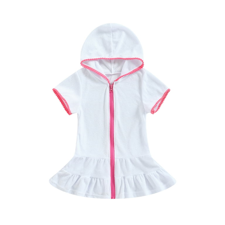 JYYYBF Toddler Kids Girls Swimwear Cover Up Dress Short Sleeve Zip
