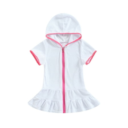

Bmnmsl Girl Dress Swim Cover Up Terry Bathing Suit Coverup Short Sleeve Zip Up Beach Dresses