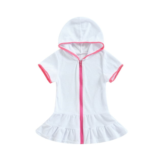 Faithtur Couverture de Bain pour Filles, Robe de Plage à Manches Courtes en Éponge avec Fermeture Éclair pour Enfants