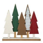 Holiday Time Wood and Metal Five Tree Tabletop Decoration