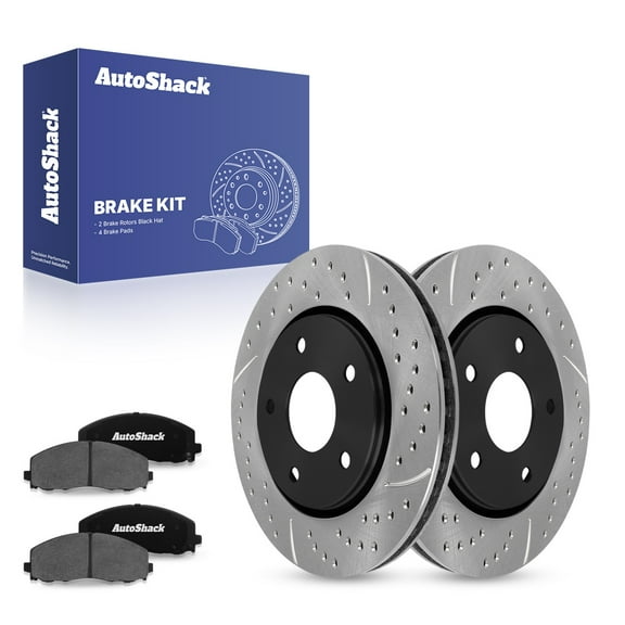 AutoShack 11.89" (302 mm) Front Vented Drilled & Slotted Brake Rotors E-Coated   Ceramic Brake Pads | Replacement for 2015-2016 Chrysler Town & Country | 6-PC Brake Kit | ShadowGuard