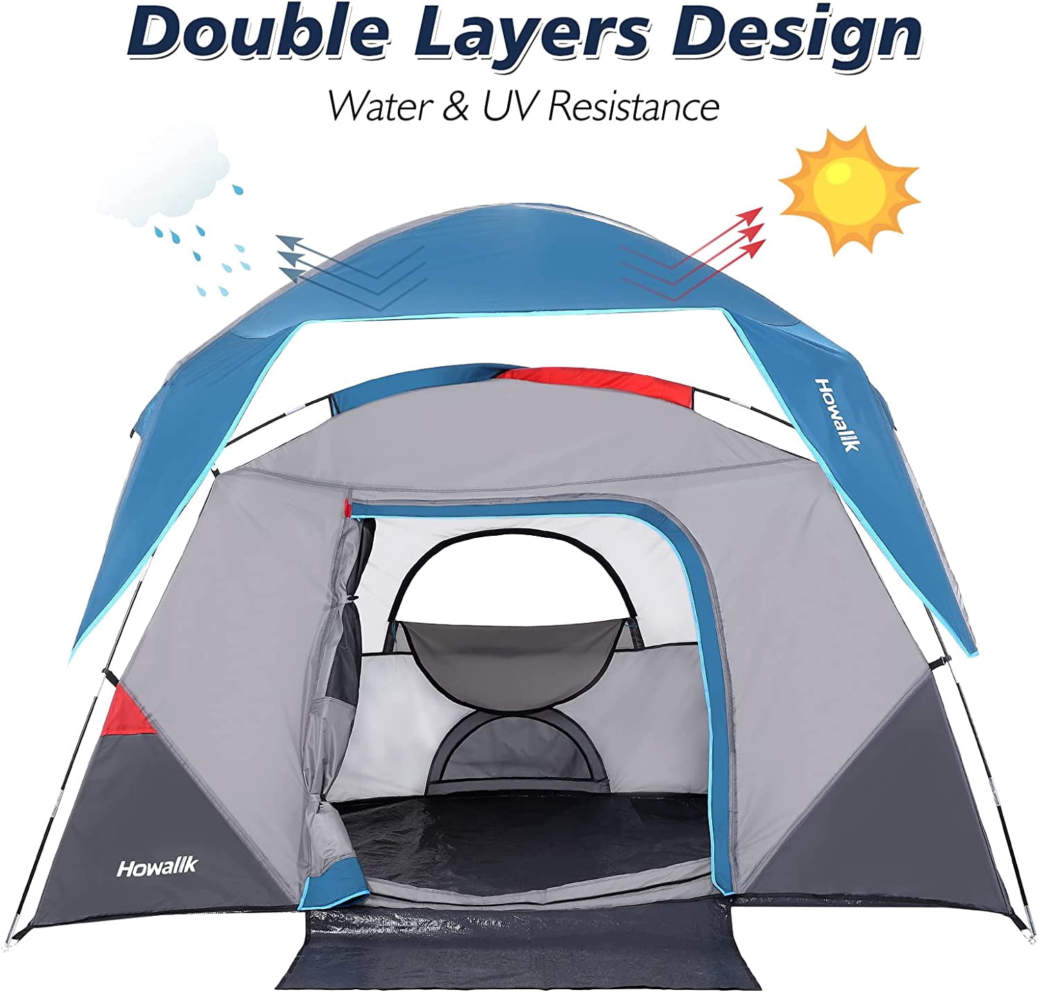 Lumiparty 4-6 Person Tent for Camping, Family Tent with Carry Bag, Easy Set up Instant Tents for Hiking Backpacking Traveling Outdoor, Gray & Blue