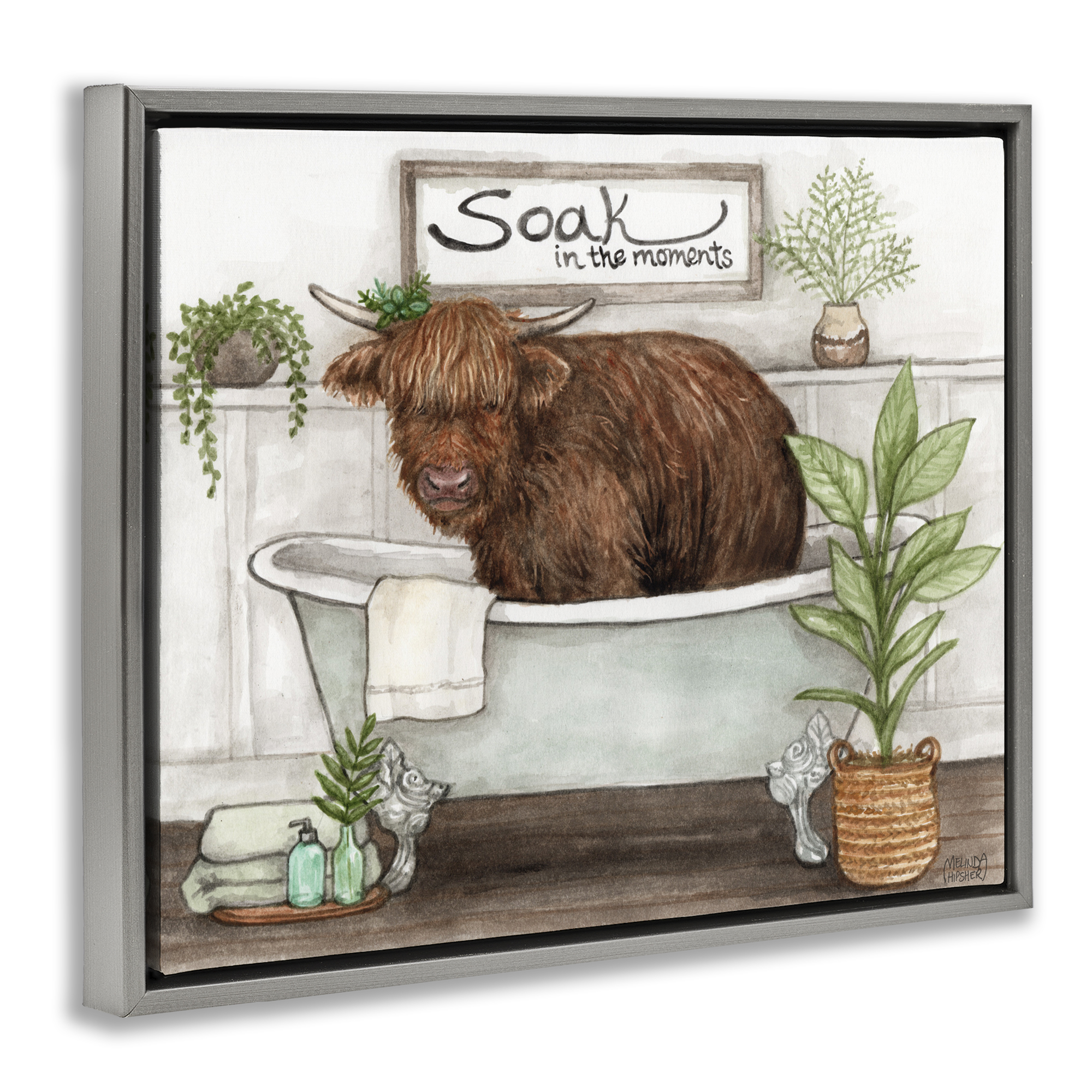 Soak In Moments Cattle Gray Framed Floater Canvas Wall Art, design by Melinda Hipsher