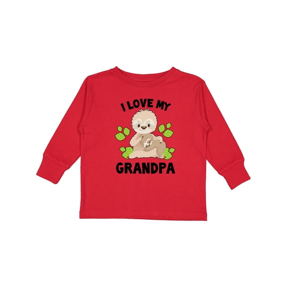 Inktastic Cute Sloth I Love My Grandpa with Green Leaves Boys or Girls Long Sleeve Toddler T-Shirt