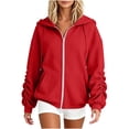 thumbnail image 3 of Iroehba Hoodies for Women Full Zip Hooded Relaxed Cut Jacket with Ruched Sleeves and Kangaroo Pockets, Soft Stretchy Long Sleeve Top for Daily Wear, 3 of 6