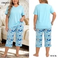 thumbnail image 4 of UNEEI Plus Size Pajamas Set for Women,2 Piece Loungewear Set Floral Sleepwear for Spring Summer Fall,Soft Lightweigh V Neck Short Sleeve Top and Capri Pants, 3XL Light Blue, 4 of 7