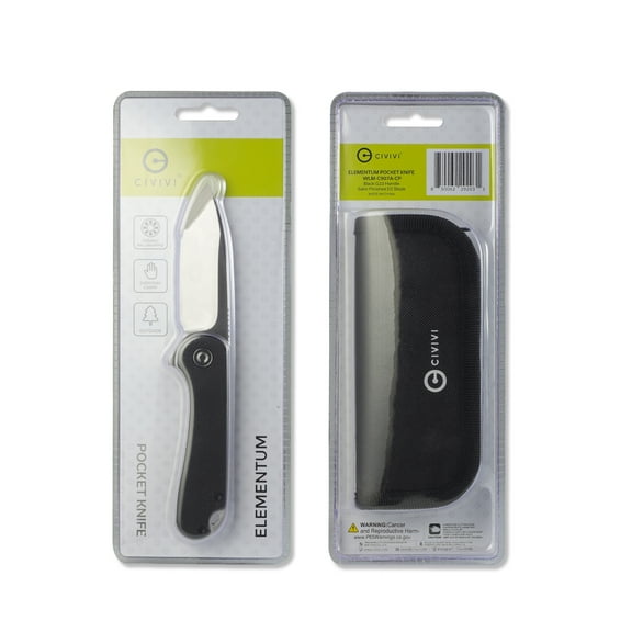 CIVIVI Elementum Folding Pocket Knife for Men and Women, 2.96" D2 Satin Blade, Black G10 Handles, Ideal for Utility Gift C907A