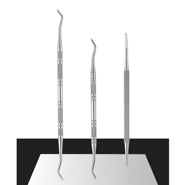 Juego de 3 piezas de removedor de uñas de acero inoxidable con cuchara de ranura para uñas de doble cabeza, lima de uñas para manicura, herramienta para decoración de uñas