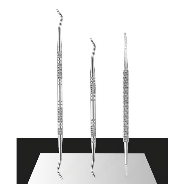 Juego de 3 piezas de removedor de uñas de acero inoxidable con cuchara de ranura para uñas de doble cabeza, lima de uñas para manicura, herramienta para decoración de uñas