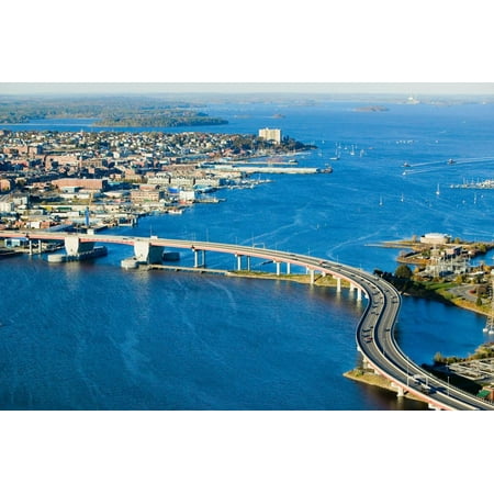 Aerial of downtown Portland, Maine showing Maine Medical Center, Commercial street, Old Port, Ba... Print Wall