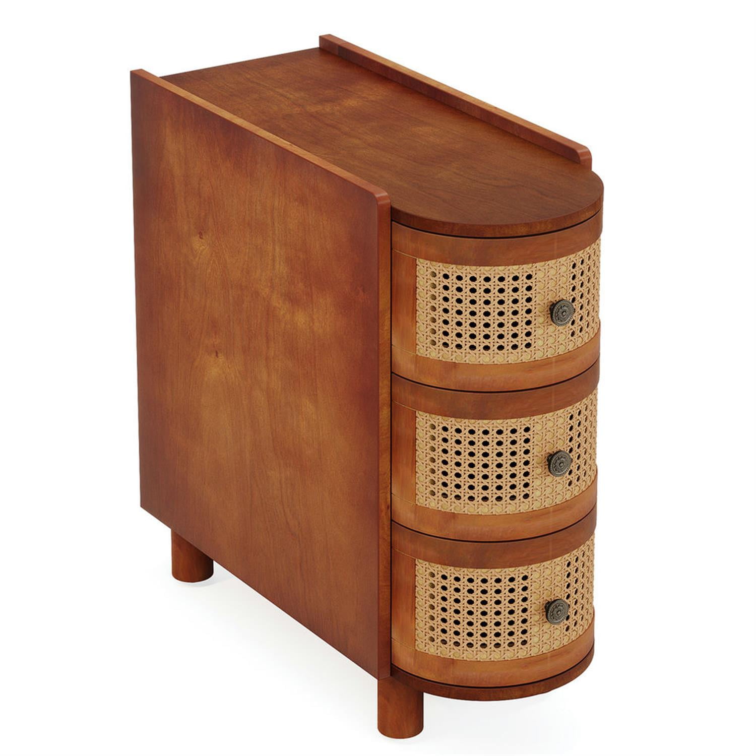 Demi Bonn 26" Wood Nightstand with 3-Drawers, Bedside End Table for Bedroom, Modern Rattan Side Table with Storage, Brown