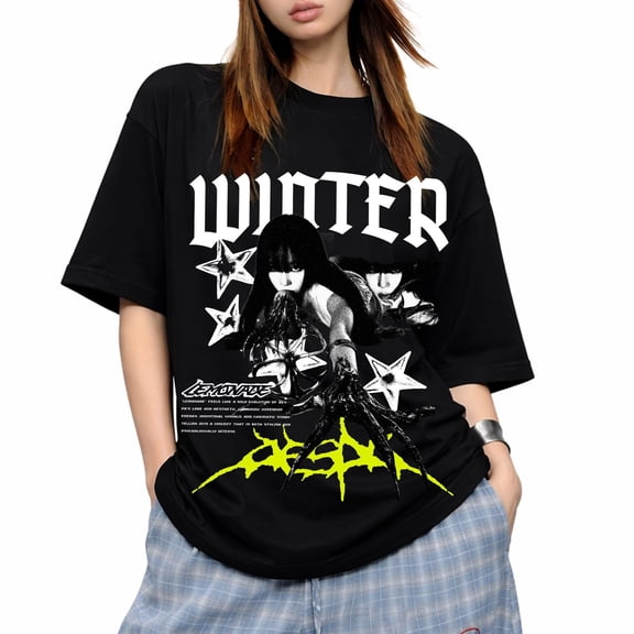 Retro Aespas Winter Lemonade Graphic T-Shirt, Vintage Music Theme Casual Tee