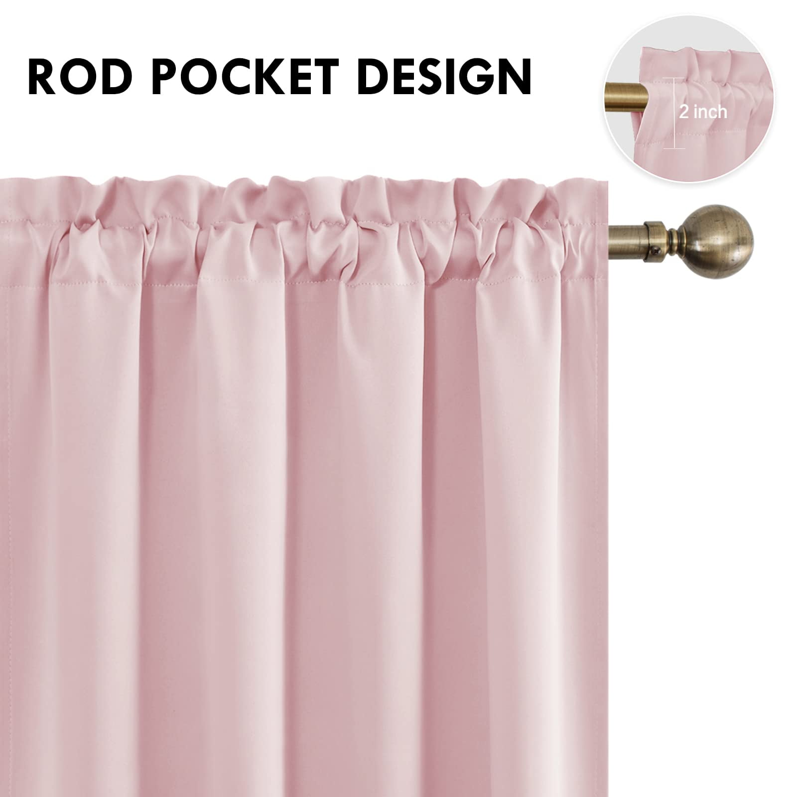 DWCN Blackout Curtains – Thermal Insulated, Energy Saving & Noise Reducing Bedroom and Living Room Curtains, Blush Pink, W 52x L 54 Inch, Set of 2 Rod Pocket Curtain Panels