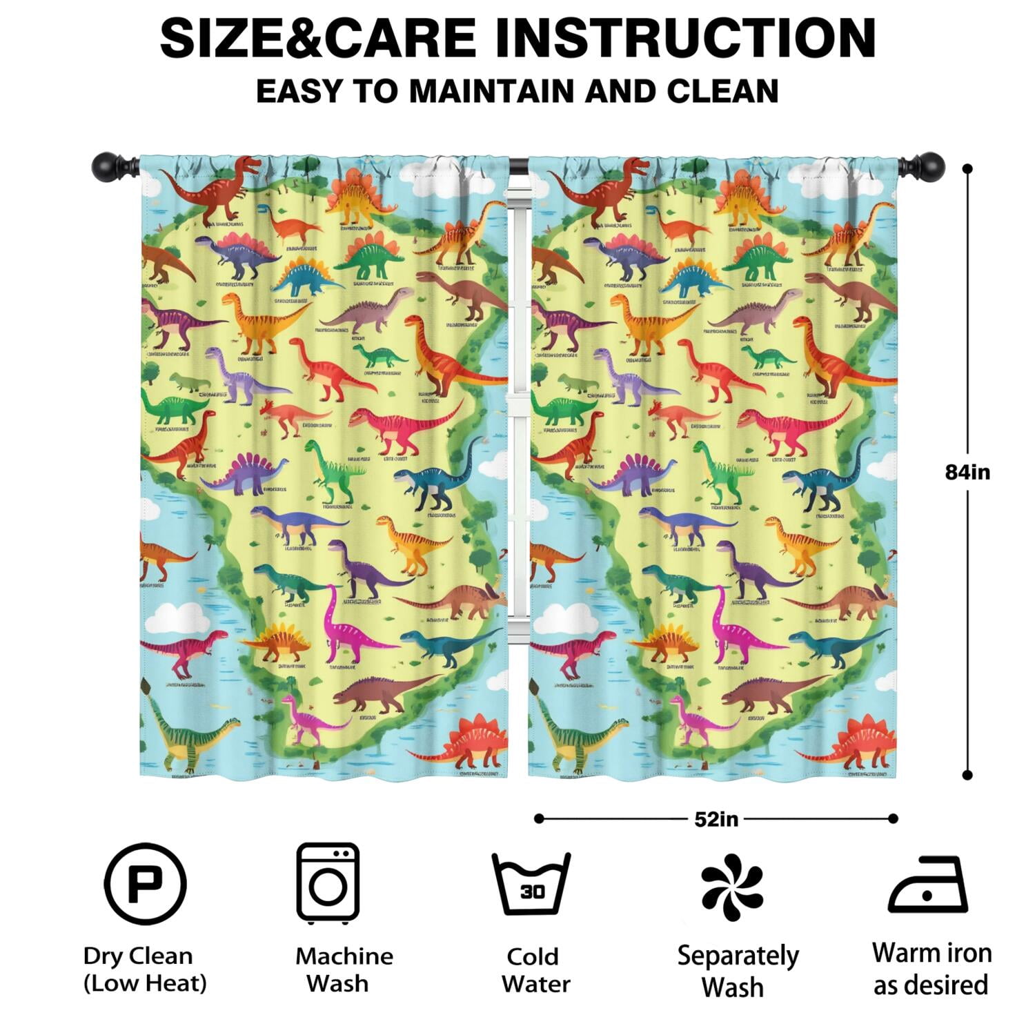 Blackout Kids Curtains,Cute Dinosaur Pattern Childrens Insulated Curtains Set Of 2,Bedroom Essentials,Toddler Room Decor 52x84in(132x213cm)