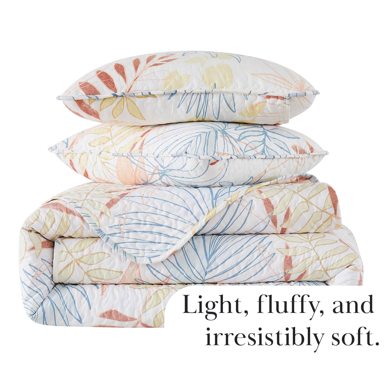 Southshore Fine Living, Inc. Tropic Leaf Collection, Oversized Quilts For King Bed, Lightweight Coverlet, All Season Quilt Set and 2 Quilted Pillow Shams, California/King Quilts, Cream