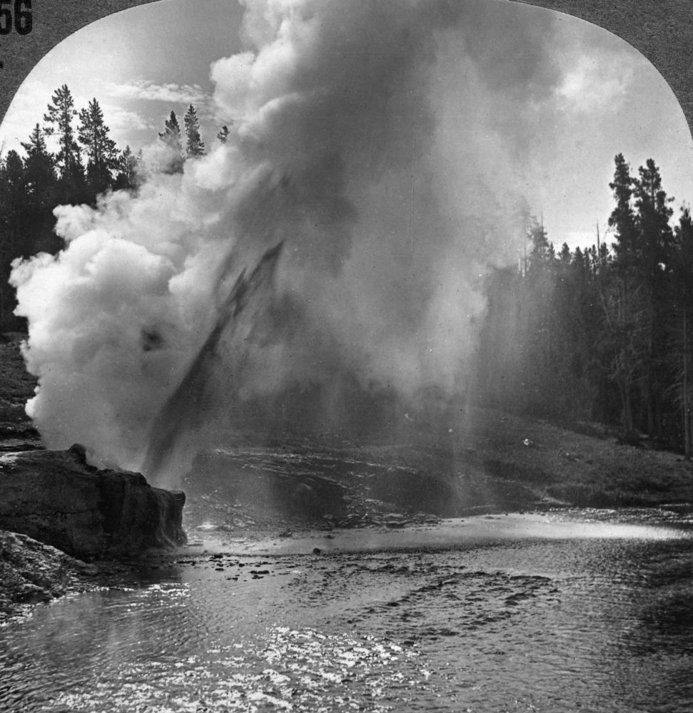 Yellowstone Park Geyser. Nthe Riverside Geyser Spouts Its 100Feet Jet