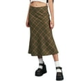 thumbnail image 3 of Qiylii Women Casual Long Skirt, Plaid Printed Pattern High Waist, Dark Green, 3 of 5