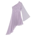 thumbnail image 2 of iiniim Women's Praise Dance Worship Tunic One Shoulder Flared Sleeve Asymmetrical Hem Dresses Light Purple S, 2 of 7