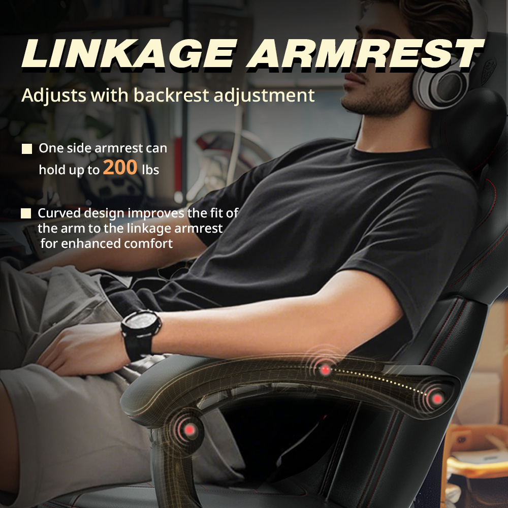 GOOSEA Gaming Chair with Footrest and Lumbar Massage, High Back Ergonomic Computer Desk Chair, Big and Tall Office Chair with Retractable Footrest, 300lbs, Black