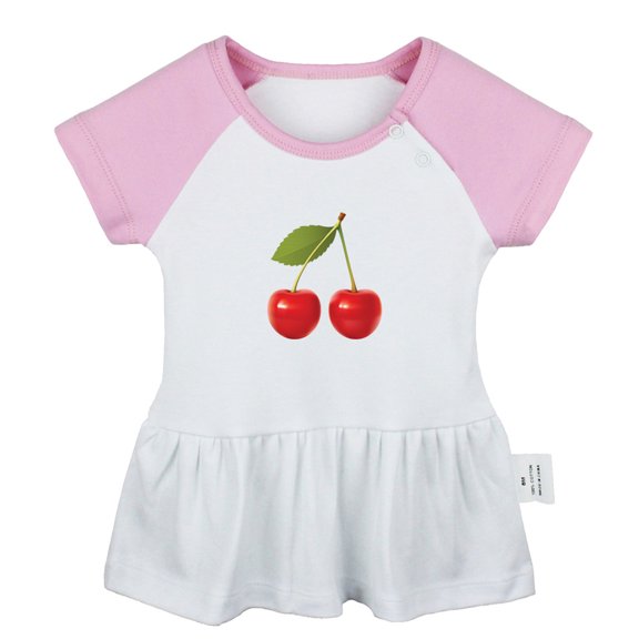 Fruit Cherry Pattern Dresses For Baby, Newborn Babies Skirts, Infant Princess Dress, 0-24M Kids Graphic Clothes (Pink Raglan Dresses, 18-24 Months)