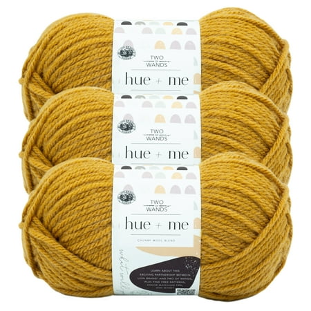 UPC: 0842093131076 | Lion Brand Yarn Two of Wands Hue + Me Mustard Wool Blend Acrylic  Wool Yellow Yarn 3 Pack
