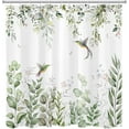 thumbnail image 3 of Sage Green Eucalyptus Shower Curtain for Bathroom Floral with Green Leaf and Hummingbird on White Fabric Shower Curtain with Hooks 72X72 inches Green and White Plant Bathroom Shower Curtain Set, 3 of 4