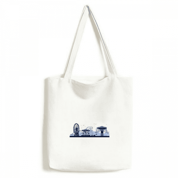 Amusement Park Blue Facilities Outline Tote Canvas Bag Shopping Satchel Casual Handbag