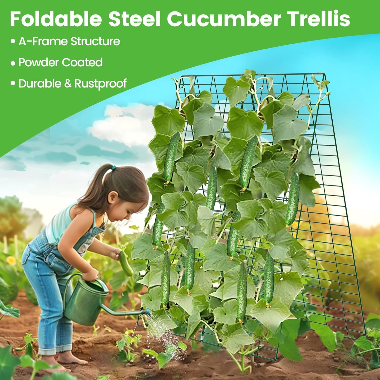 Foldable Cucumber Trellis - 3 Pack, 48" L x 34" W A-Frame Trellis, Climbing Plants Support Raised Bed Trellis, with Twist Ties & Plant Bags for Outdoor Yards Gardens