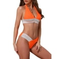 thumbnail image 4 of INSPIRE CHIC Women's Color Block Wavy Stripes Bikini Sets, 2 Piece Halter Top V Shaped Bottom Swimwear Bathing Suits Small Orange, 4 of 5