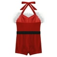 thumbnail image 7 of TiaoBug Kids Girls Dance Leotard Christmas Santa Claus Elf Costume Open Back Velvet Shorts Bodysuit with Belt Red 10, 7 of 7