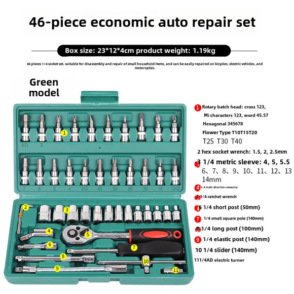 46-Piece Professional Auto Repair Tool Kit with Ratchet Wrench & Socket Set – Comprehensive Car Maintenance Solution for Mechanics & Home Use, Durable Storage Case Included for Mobile Repairs