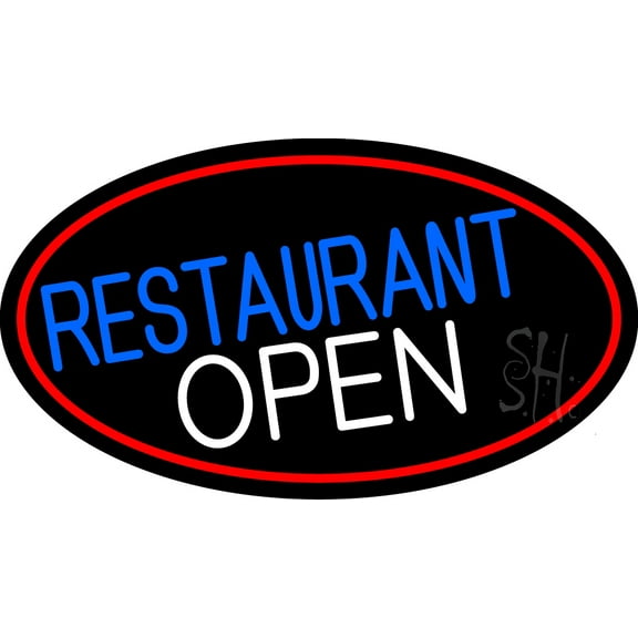 Restaurant Open Oval With Red Border LED Neon Sign 13 x 24 - inches, Black Square Cut Acrylic Backing, with Dimmer - Bright and Premium built indoor LED Neon Sign for Bar decor.