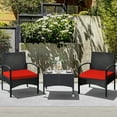thumbnail image 2 of Patiojoy 3 PCS Patio Rattan Cushioned Chair Side Table Set Bistro Set Classic Furniture Single Sofa Thick Cushion for Garden Red, 2 of 10