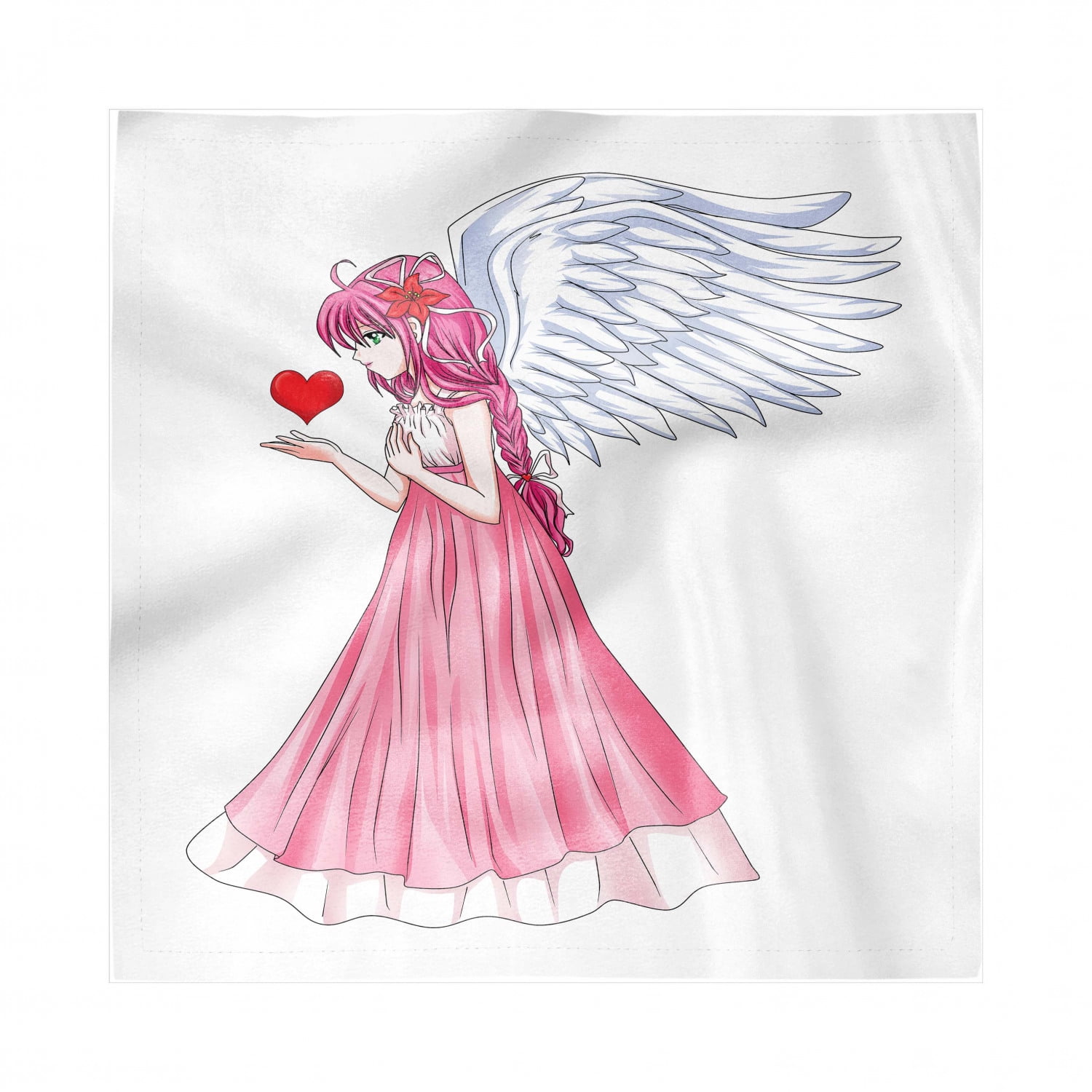 Anime Napkins Set of 4, Fairytale Character Angel in a Pink Dress