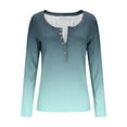 thumbnail image 5 of Josdec Women's Slim Fit T‑Shirt Gradient‑Print Henley Button‑V‑Neck Ribbed Long Sleeve Casual Pullover Tops S‑XXL, 5 of 10