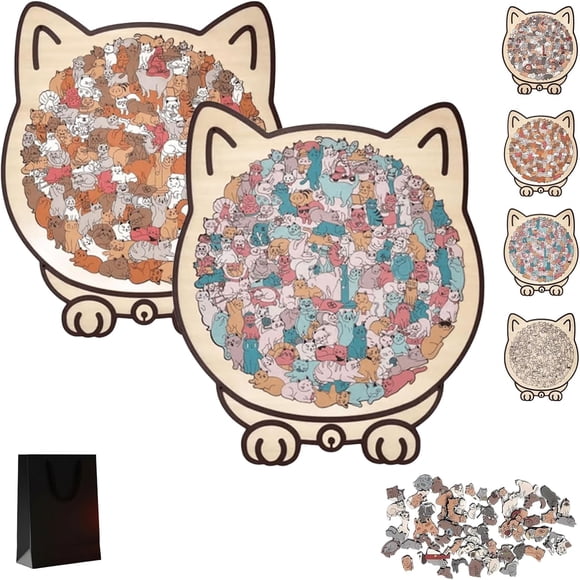 Casse-têtes en Bois pour Chats - Ensemble de Couleurs Morandi B+C