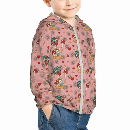 

Uemuo Retro 70s 60s Hippie Flower Pattern Rash Guard for Boys Girls Long Sleeve Swim Shirts UPF 50+ UV Sun Protection Hooded Fishing Shirt with Pocket for Kid-2 Years