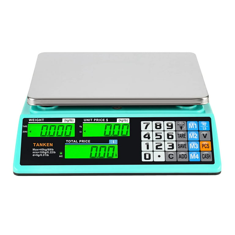 Price Computing Scale, Digital Food Commercial Scale, 88lb / 40kg Electronic Counting Scale with Green LCD Backlight for Farmers' Markets, Retail