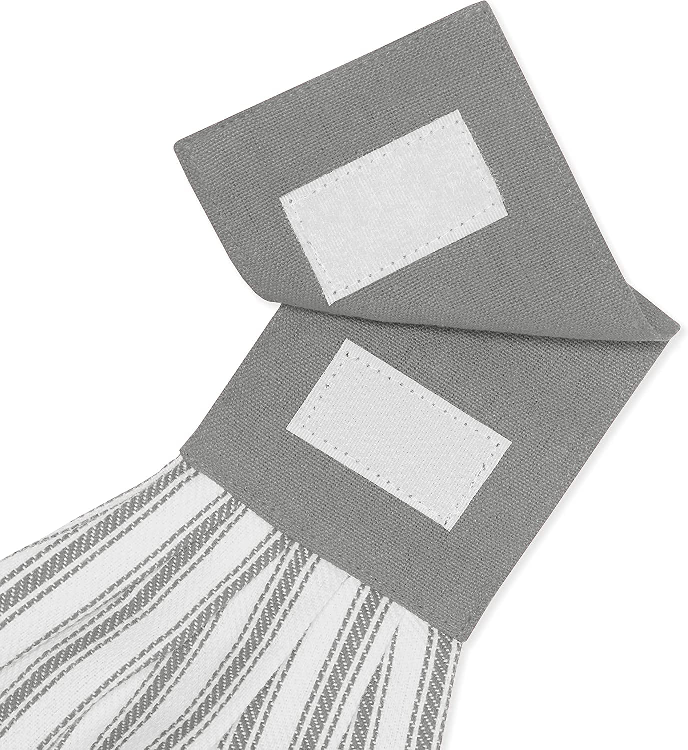 Alloy Gray and White Ticking Stripe Hanging Kitchen Dish Hand Towel Cotton with Button Accent, Set of 2