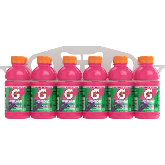 Gatorade Lower Sugar, No Artificials Rain Berry Flavored Electrolyte Sports Drink, 12 fl oz Bottle, (12 pack), 75% Less Sugar, Hydration