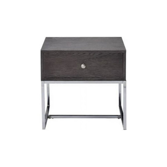 22" Chrome And Gray Oak Manufactured Wood Rectangular End Table With Drawer