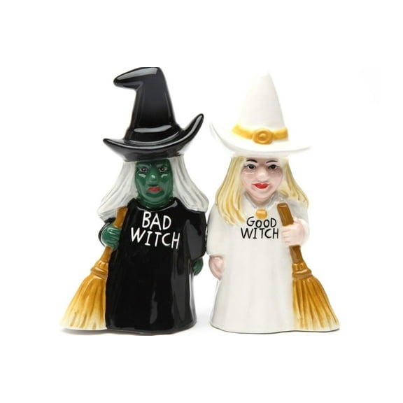 Pacific Trading Good Witch and Bad Witch Magnetic Ceramic Salt & Pepper Shakers