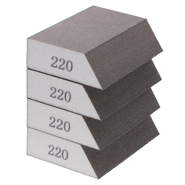 Uxcell 4 piezas de bloques de esponja de lijado 220# (grano 1000) con borde en ángulo, bloque de esponja lavable y reutilizable para pulir metal, madera y paneles de yeso.