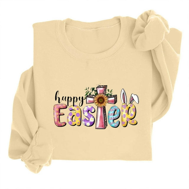 EGNMCR Easter T-Shirts Imprimés pour Femmes T-Shirts Graphiques Femmes T-Shirts pour Femmes Col Rond Easter Haut à Manches Longues Imprimé Chandails T-Shirt pour Femmes
